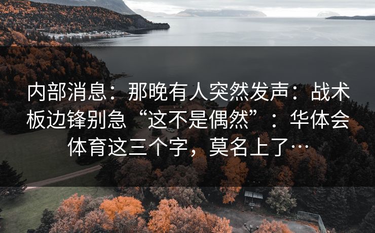内部消息：那晚有人突然发声：战术板边锋别急“这不是偶然”：华体会体育这三个字，莫名上了…