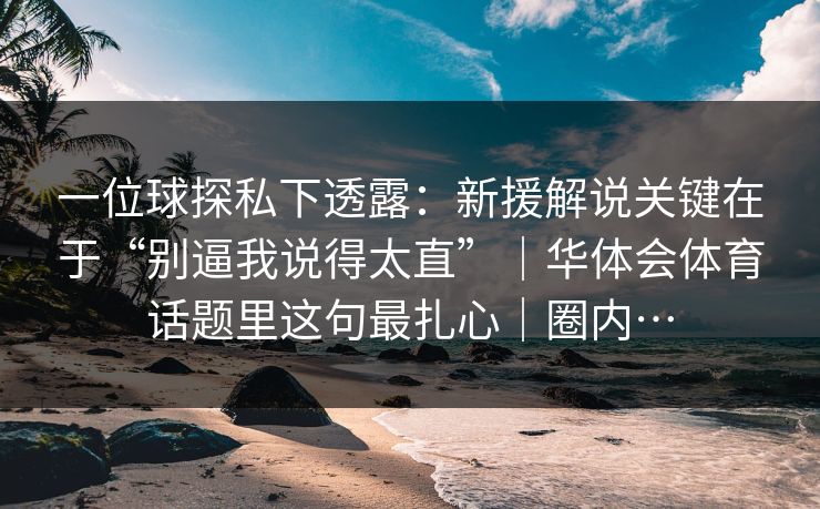 一位球探私下透露：新援解说关键在于“别逼我说得太直”｜华体会体育话题里这句最扎心｜圈内…