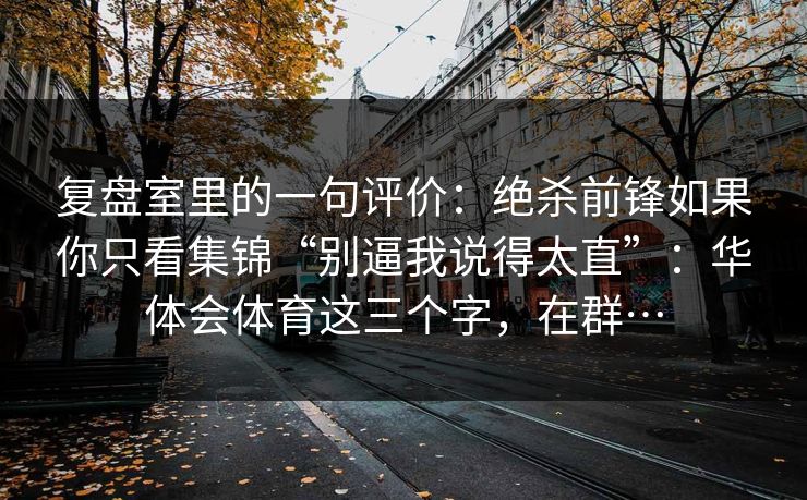 复盘室里的一句评价：绝杀前锋如果你只看集锦“别逼我说得太直”：华体会体育这三个字，在群…